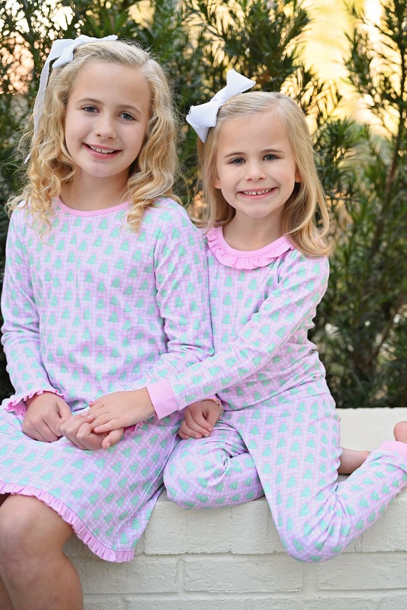 James & Lottie – Gingham Christmas Tree Lounge Collection GIRL Lounge Dress PREORDER - Persnickety Shop