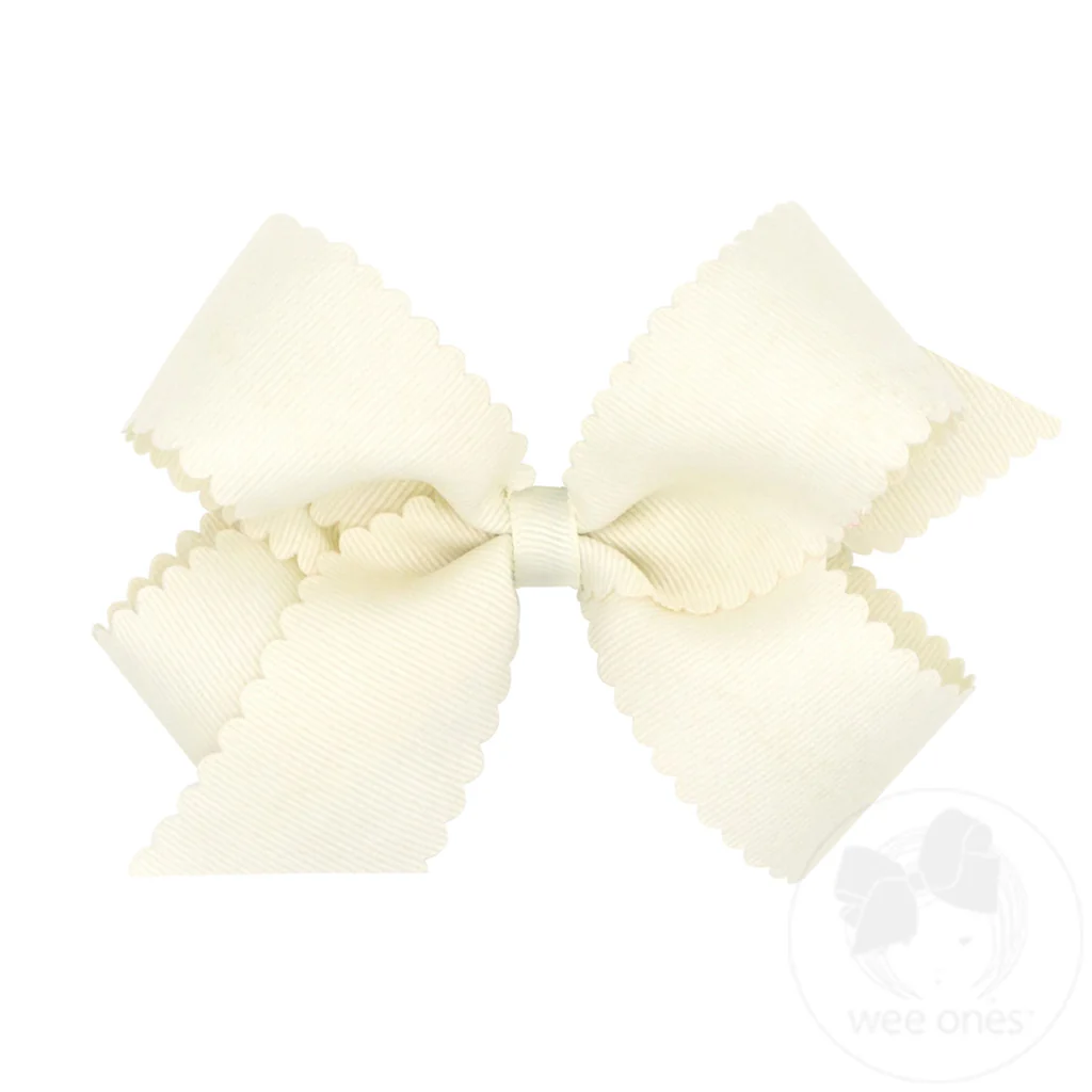 Wee Ones Medium Antique White Grosgrain Hair Bow with Scalloped Edge - Persnickety Shop