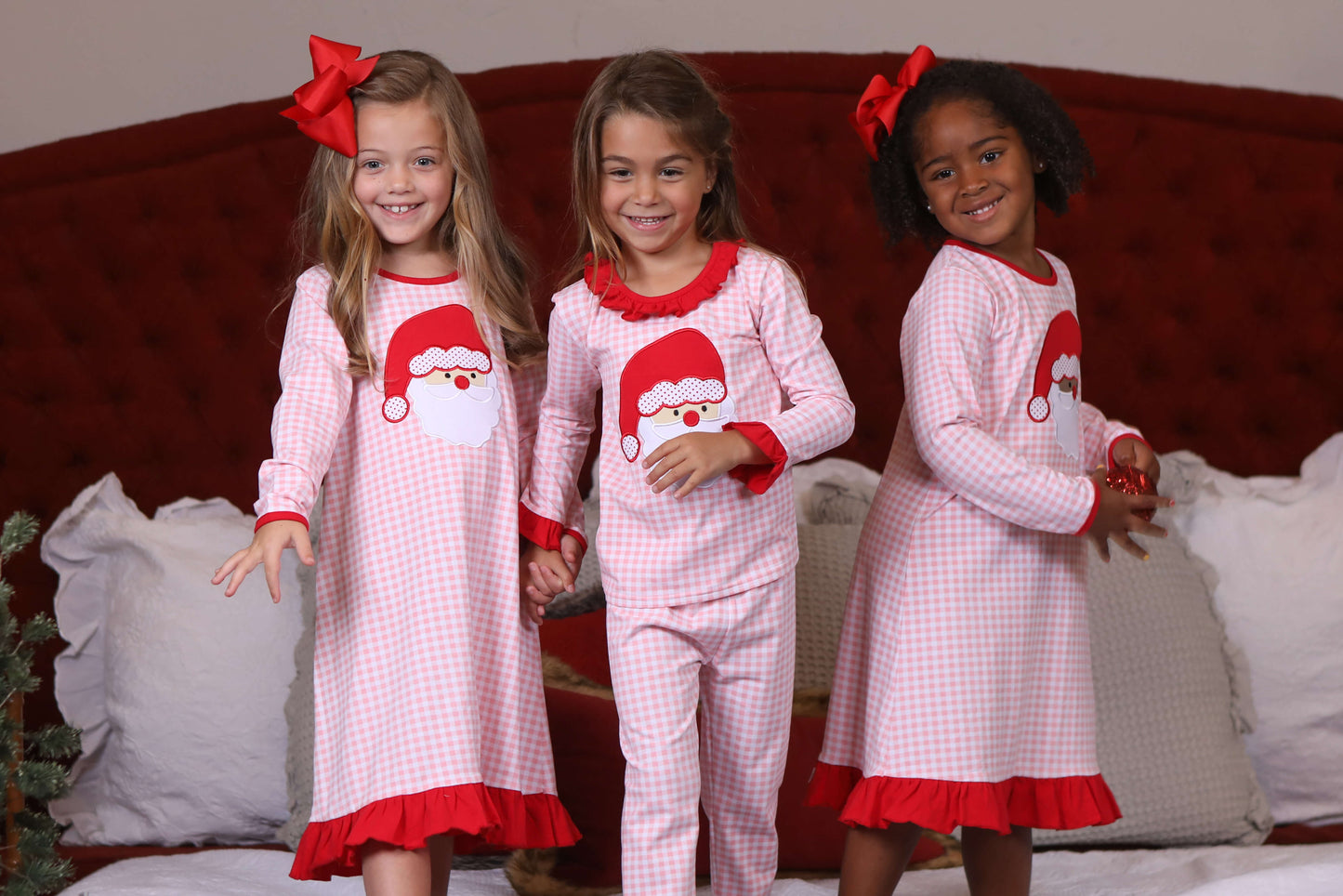 PRE-ORDER |Santa Face Pink Gingham Dress Jellybean by Smock Candy - Persnickety Shop