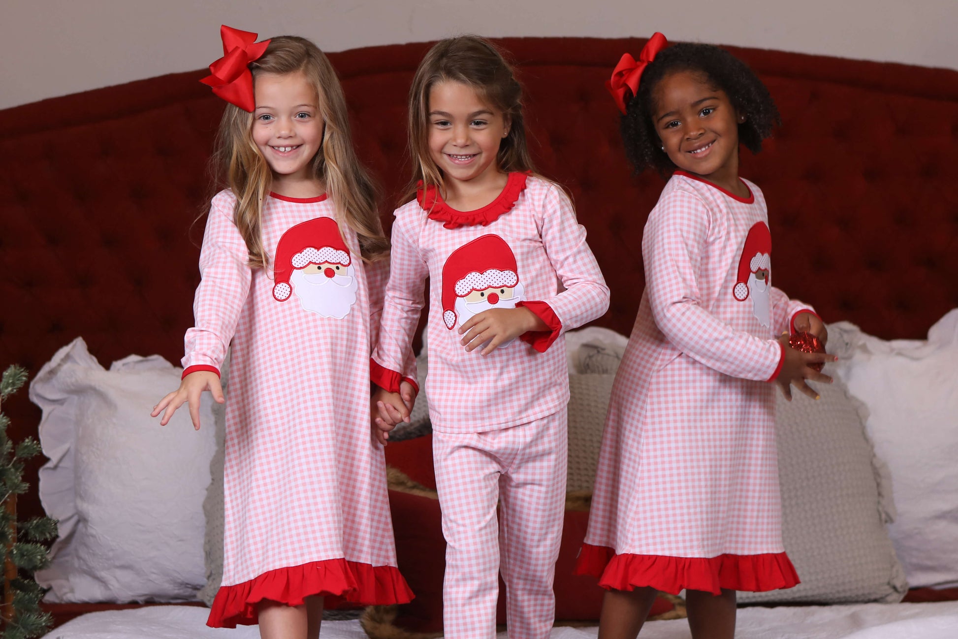 PRE-ORDER |Santa Face Pink Gingham Dress Jellybean by Smock Candy - Persnickety Shop