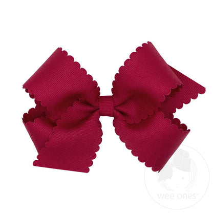 Wee Ones Medium Grosgrain Hair Bow Scalloped Edge Cranberry Garnet