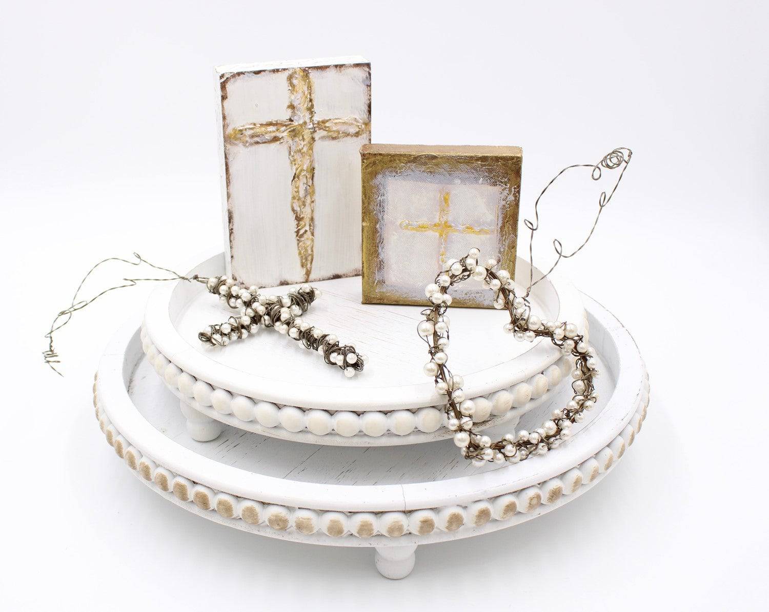 6" Wire Cross with Pearls, Ornament (11" with hanger) - Persnickety Shop