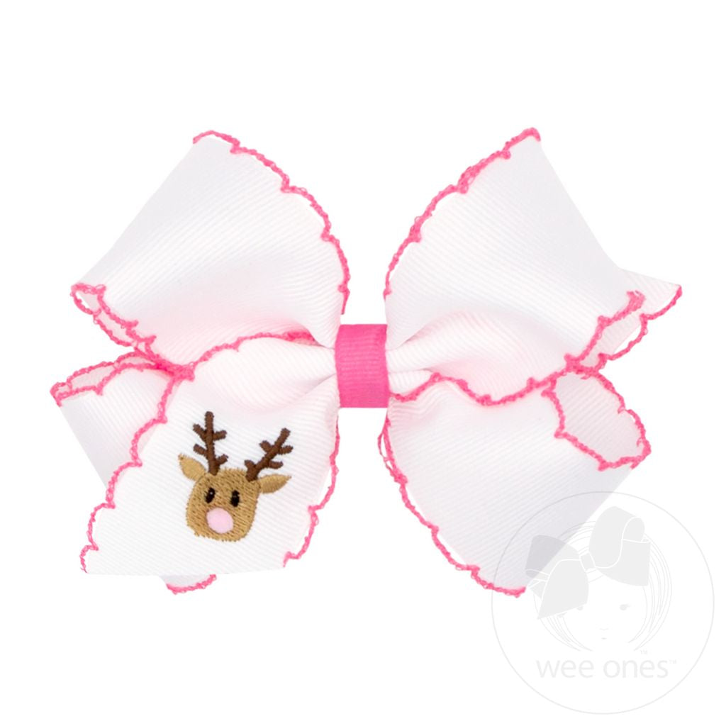 Wee Ones Medium Moonstitch Reindeer Embroidery Hair Bow