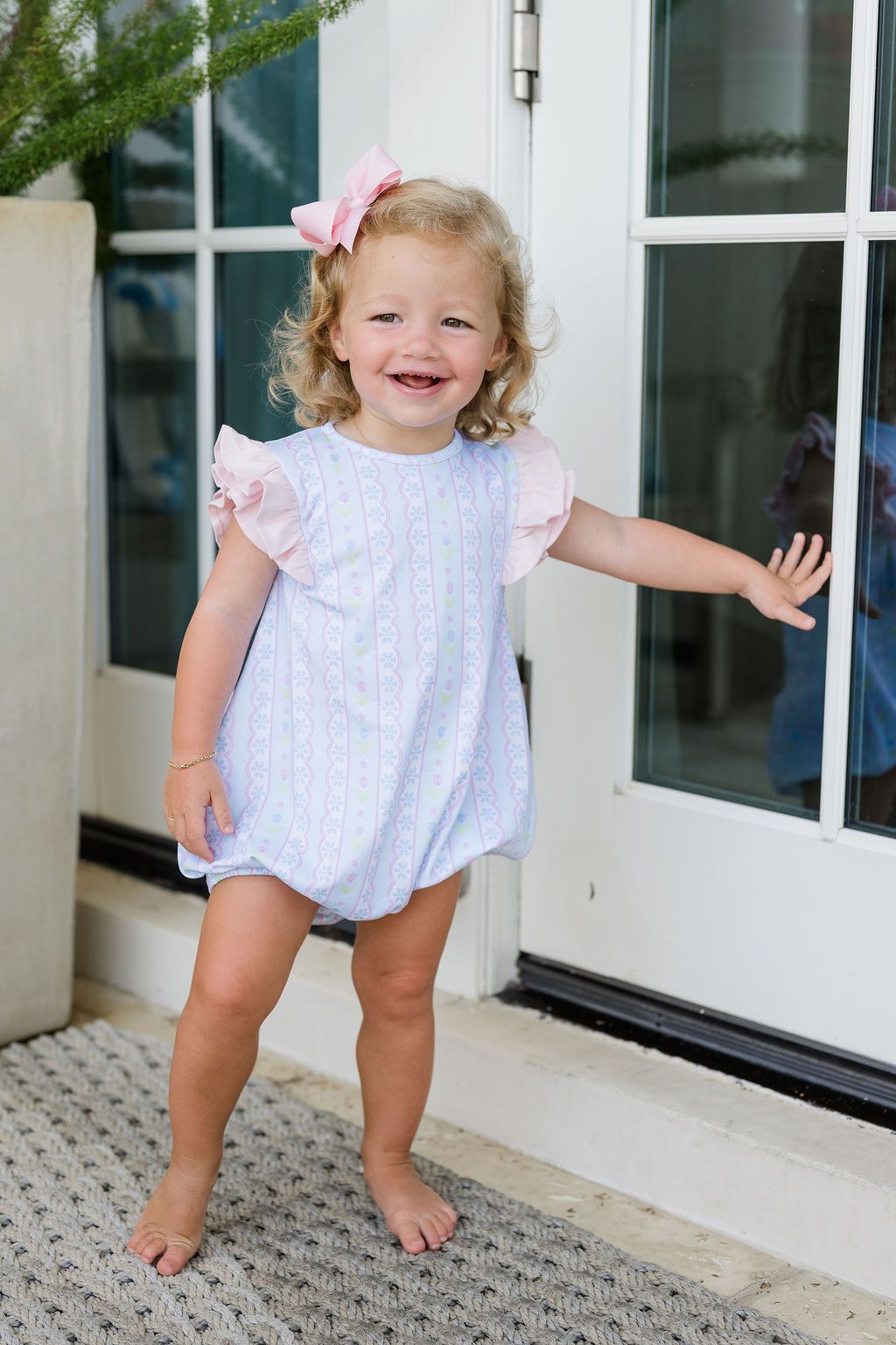 Blake Blue Floral Scallop Ruffle Shoulder Bubble - Persnickety Shop