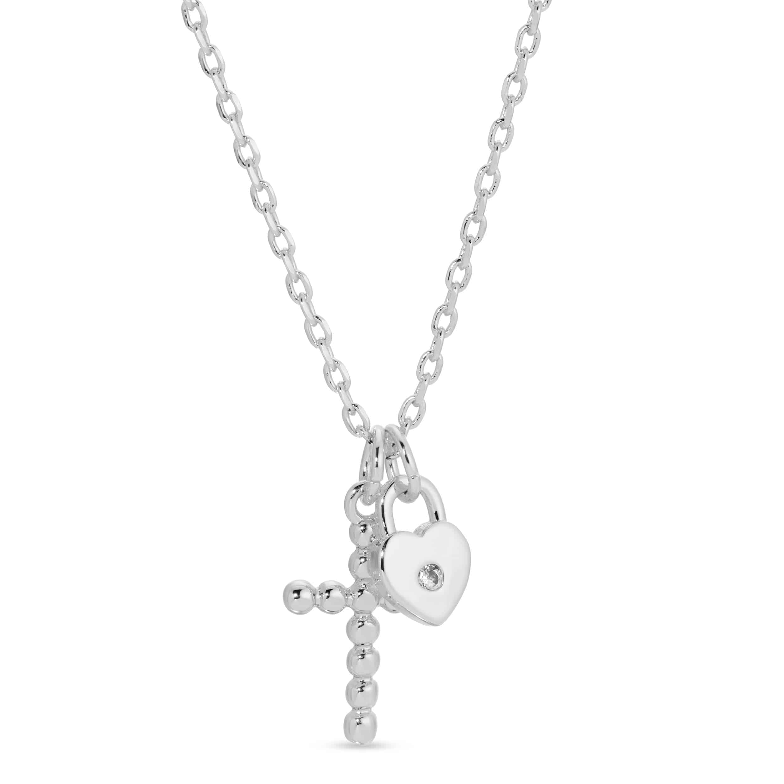 Silver Cross and Heart Pendant Necklace - Persnickety Shop