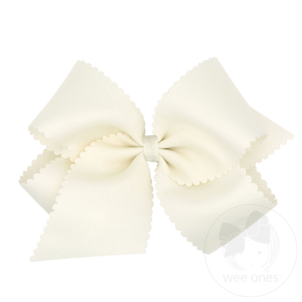 Wee Ones King Antique White Grosgrain Hair Bow Scalloped Edge - Persnickety Shop