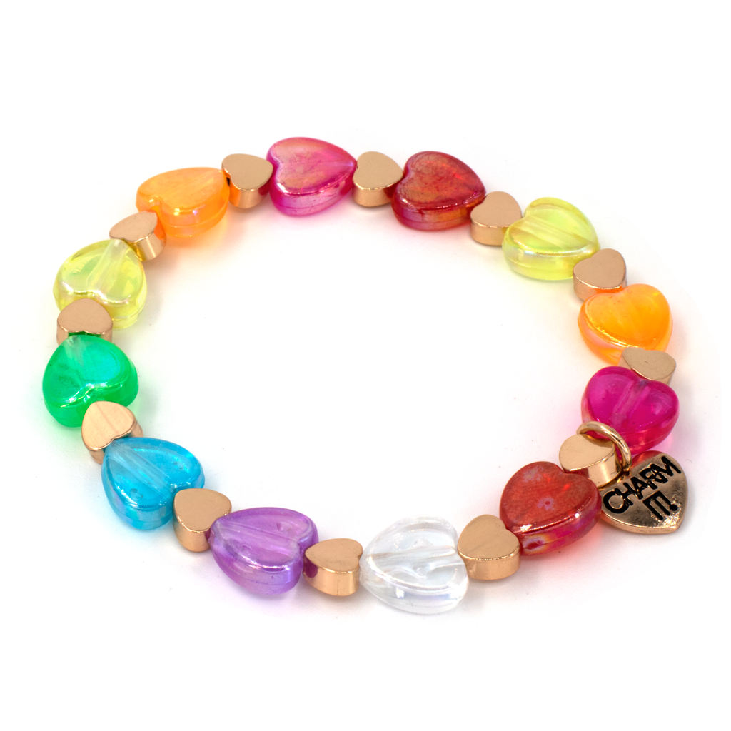 CHARM IT® Gold Rainbow Heart Bead Stretch Bracelet - Persnickety Shop