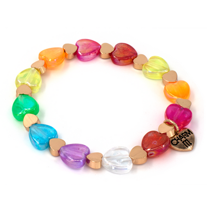 CHARM IT® Gold Rainbow Heart Bead Stretch Bracelet - Persnickety Shop