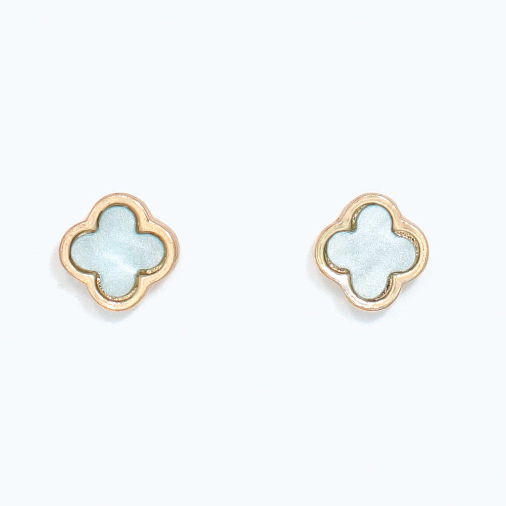 Earrings-Aqua Clover Inlay with Gold
