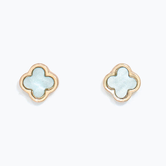 Earrings-Aqua Clover Inlay with Gold