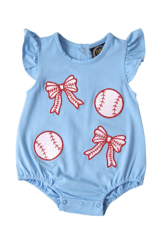 Baseball Sparkly Applique Angel Sleeve Bubble - Persnickety Shop