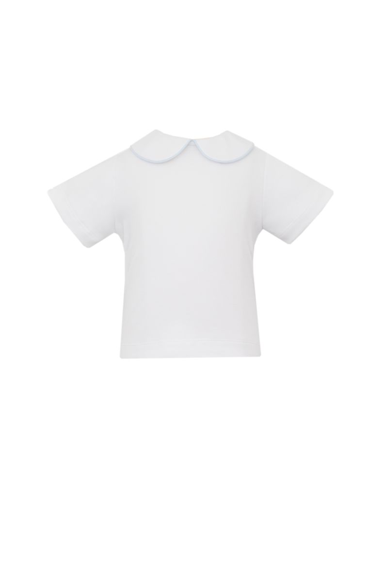 KNIT SHIRTS-White Knit Peter Pan Boy´s Shirt W/ Lt. Blue pipping S/S - Persnickety Shop