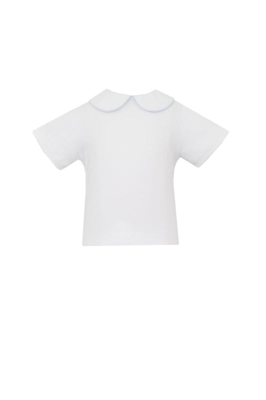 KNIT SHIRTS-White Knit Peter Pan Boy´s Shirt W/ Lt. Blue pipping S/S - Persnickety Shop