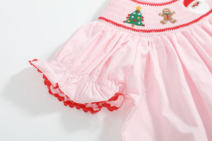 Lil Cactus *Pre-Order* Pink Christmas Smocked Bishop Dress