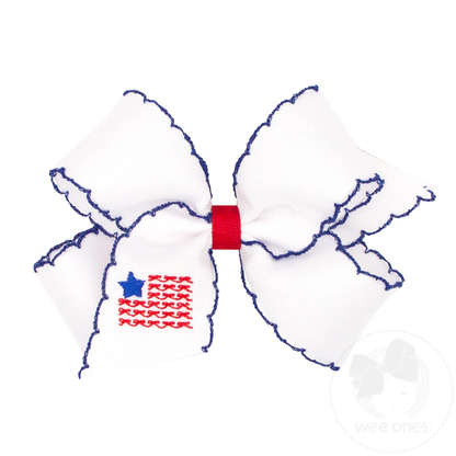 Wee Ones KING FIREWORK Patriotic Embroidery on Moonstitch Edge Hair Bow - Persnickety Shop