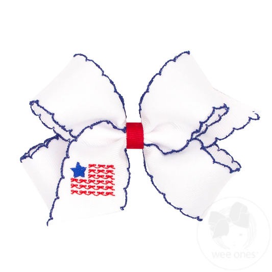 Wee Ones KING FIREWORK Patriotic Embroidery on Moonstitch Edge Hair Bow - Persnickety Shop