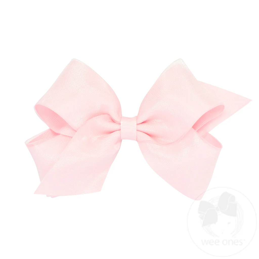 Wee Ones King LIGHT PINK  Medium Organza and Grosgrain Overlay Hair Bow (Copy) (Copy) - Persnickety Shop