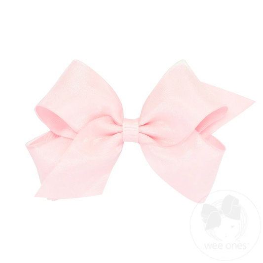 Wee Ones King LIGHT PINK  Medium Organza and Grosgrain Overlay Hair Bow (Copy) (Copy) - Persnickety Shop