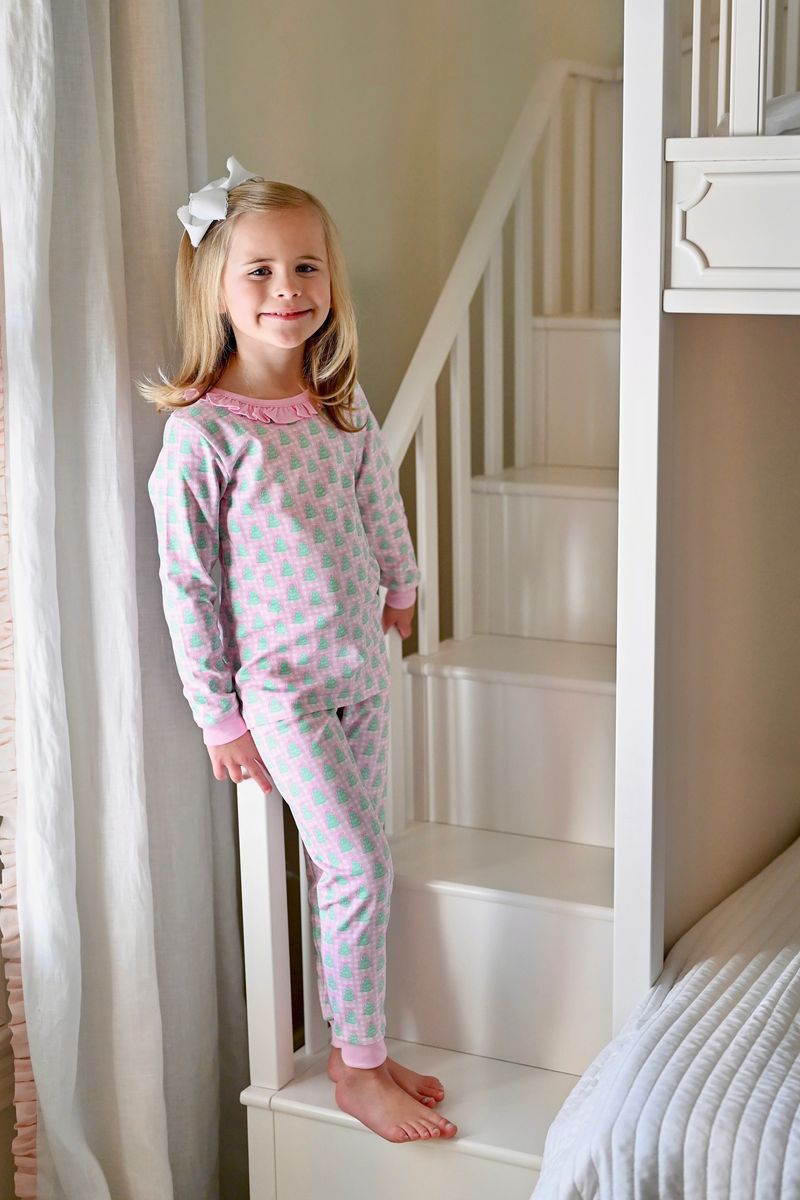 James & Lottie – Gingham Christmas Tree Lounge Collection GIRL 2 Piece Jammies - Persnickety Shop
