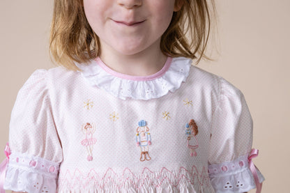 Percy and Tyne CLARA DRESS - PINK BITTY DOT CORDUROY W/ NUTCRACKER EMBROIDERIES