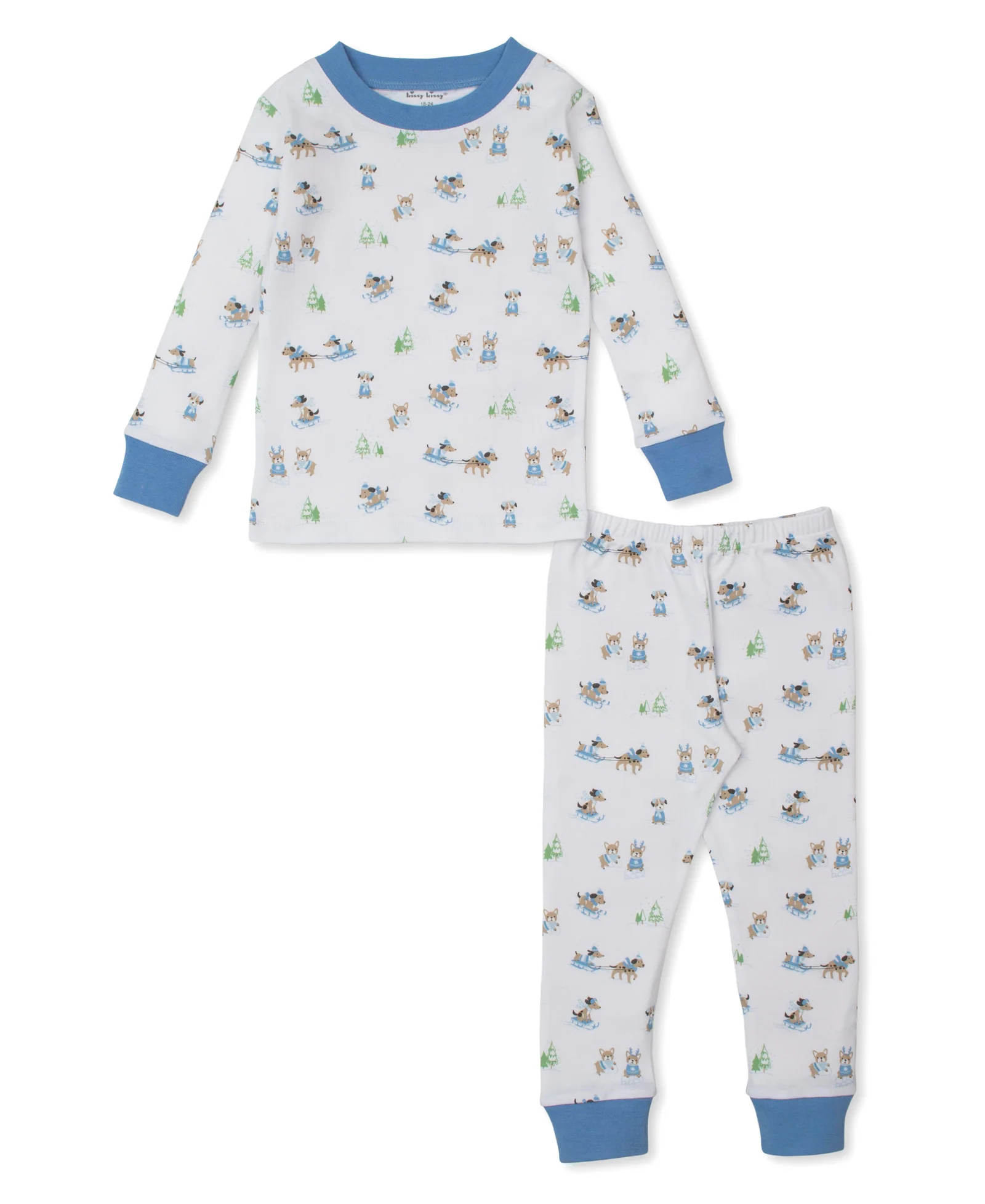 Kissy Kissy Christmas Puppy's Sleigh Riding Fun Blue Pajama Set - Persnickety Shop
