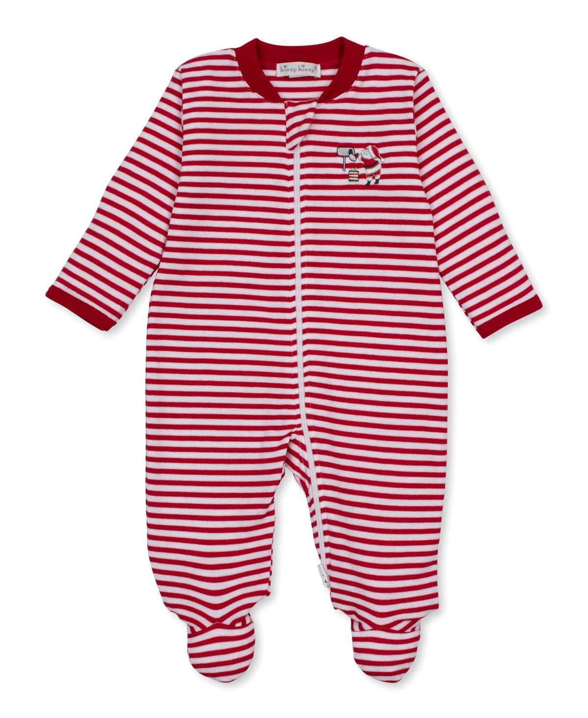 Kissy Kissy North Pole Reindeer Stripe Zip Footie