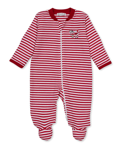 Kissy Kissy North Pole Reindeer Stripe Zip Footie