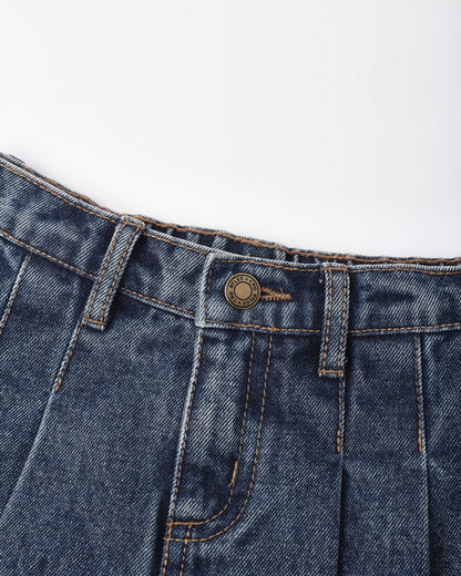 RYLEE + CRU PLEATED DENIM SKIRT INDIGO