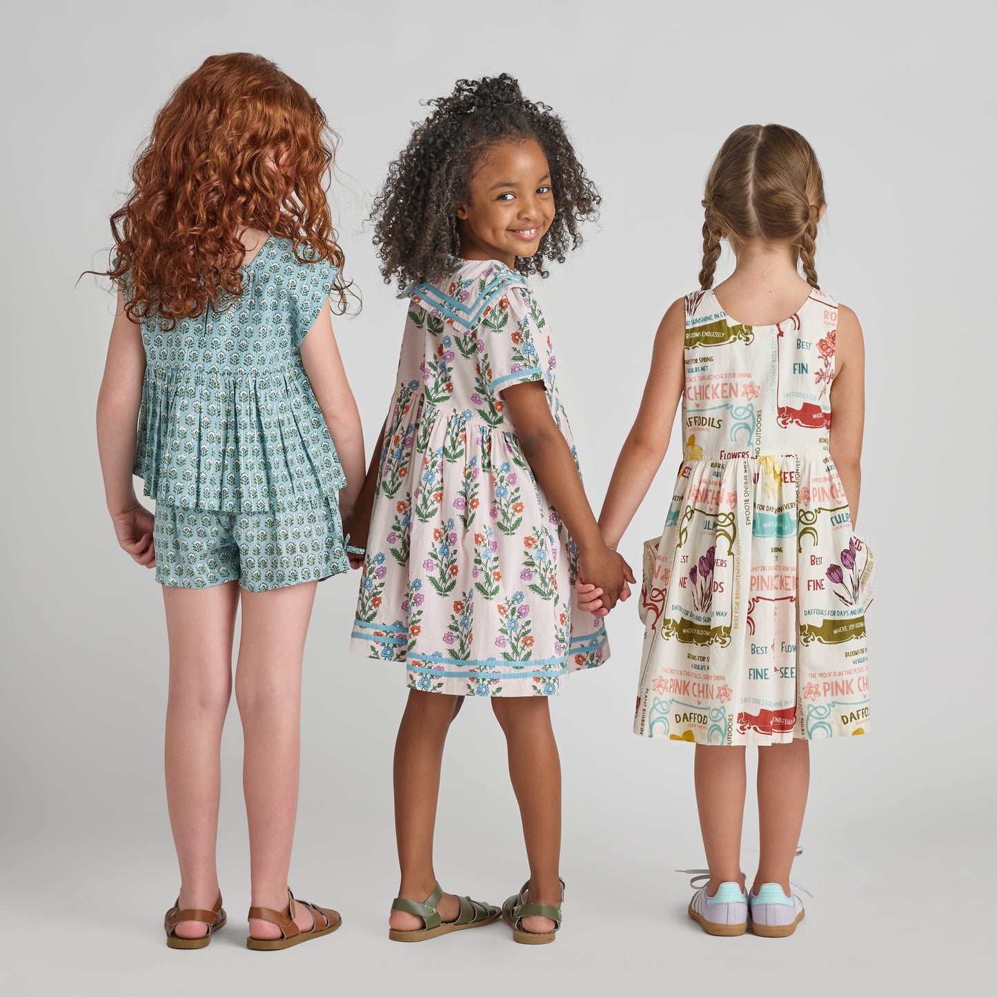 Pink Chicken - Girls Elowen Dress - Pink Dewdrop Block Print Spring - Persnickety Shop