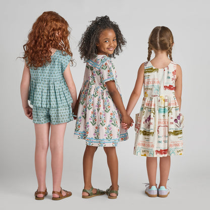 Pink Chicken - Girls Elowen Dress - Pink Dewdrop Block Print Spring - Persnickety Shop