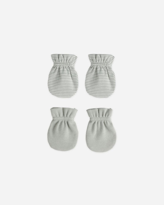 No Scratch Mittens Set || Sage Micro Stripe, Sage - Persnickety Shop