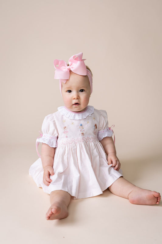 Percy and Tyne CLARA BLOOMER SET - PINK BITTY DOT CORDUROY W/ NUTCRACKER EMBROIDERY