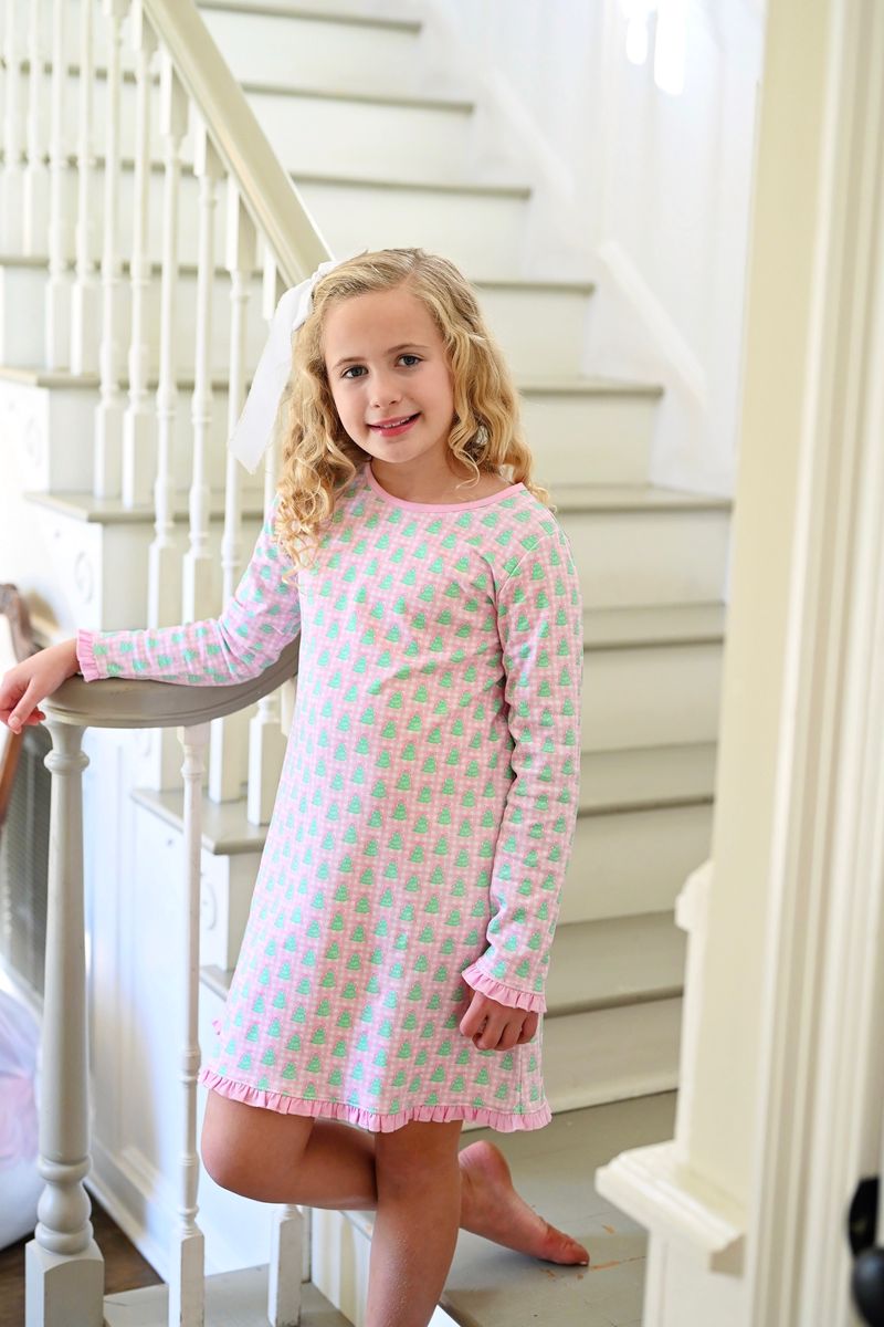 James & Lottie – Gingham Christmas Tree Lounge Collection GIRL Lounge Dress PREORDER - Persnickety Shop