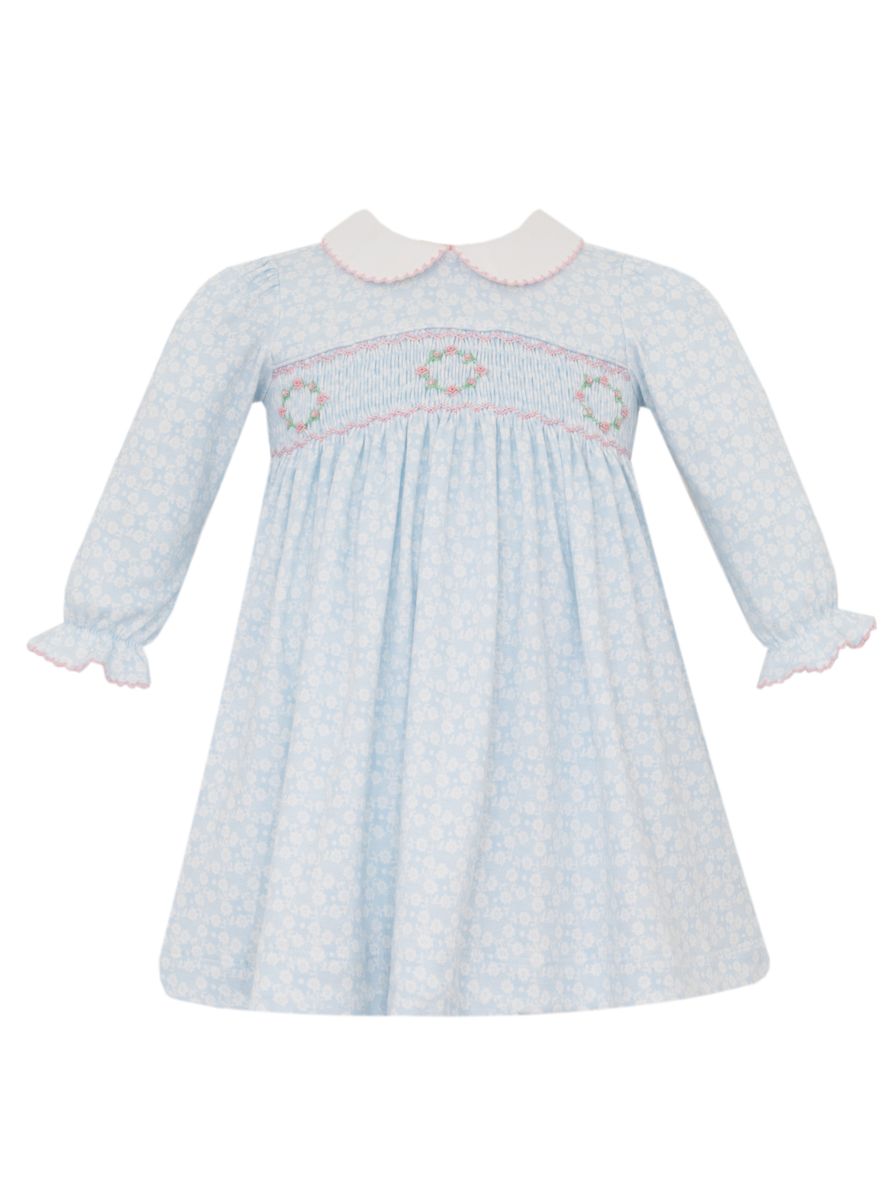 PRE-ORDER PAULINE - Lt.Blue floral print knit dress L/S - Persnickety Shop