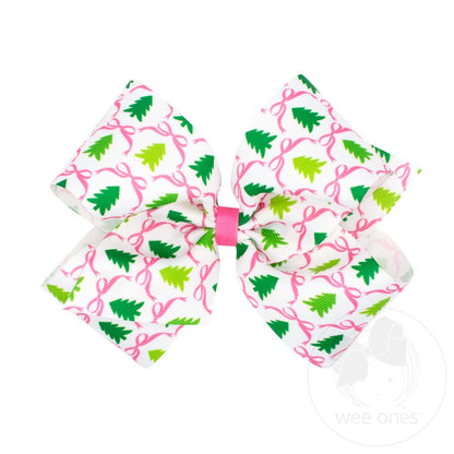 Wee Ones Medium Pink Christmas Tree Print Bow