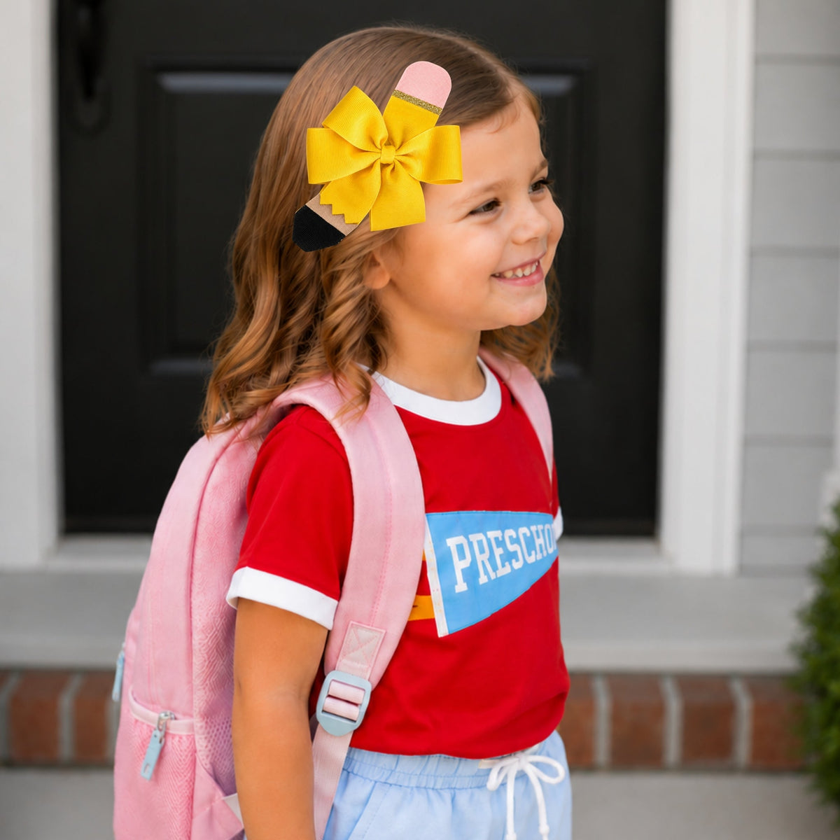 Pencil Back-to-School Hair Bow PINK