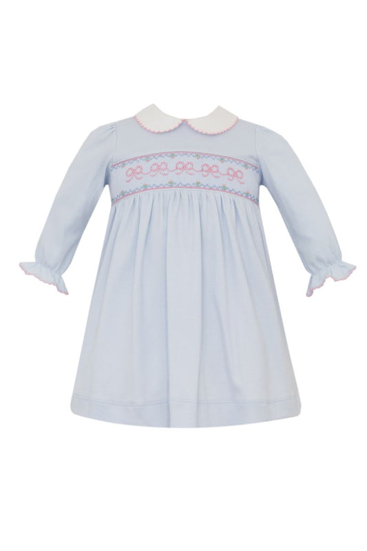 Petit Bebe Smocked Dress BOWS - Lt.blue knit - Persnickety Shop