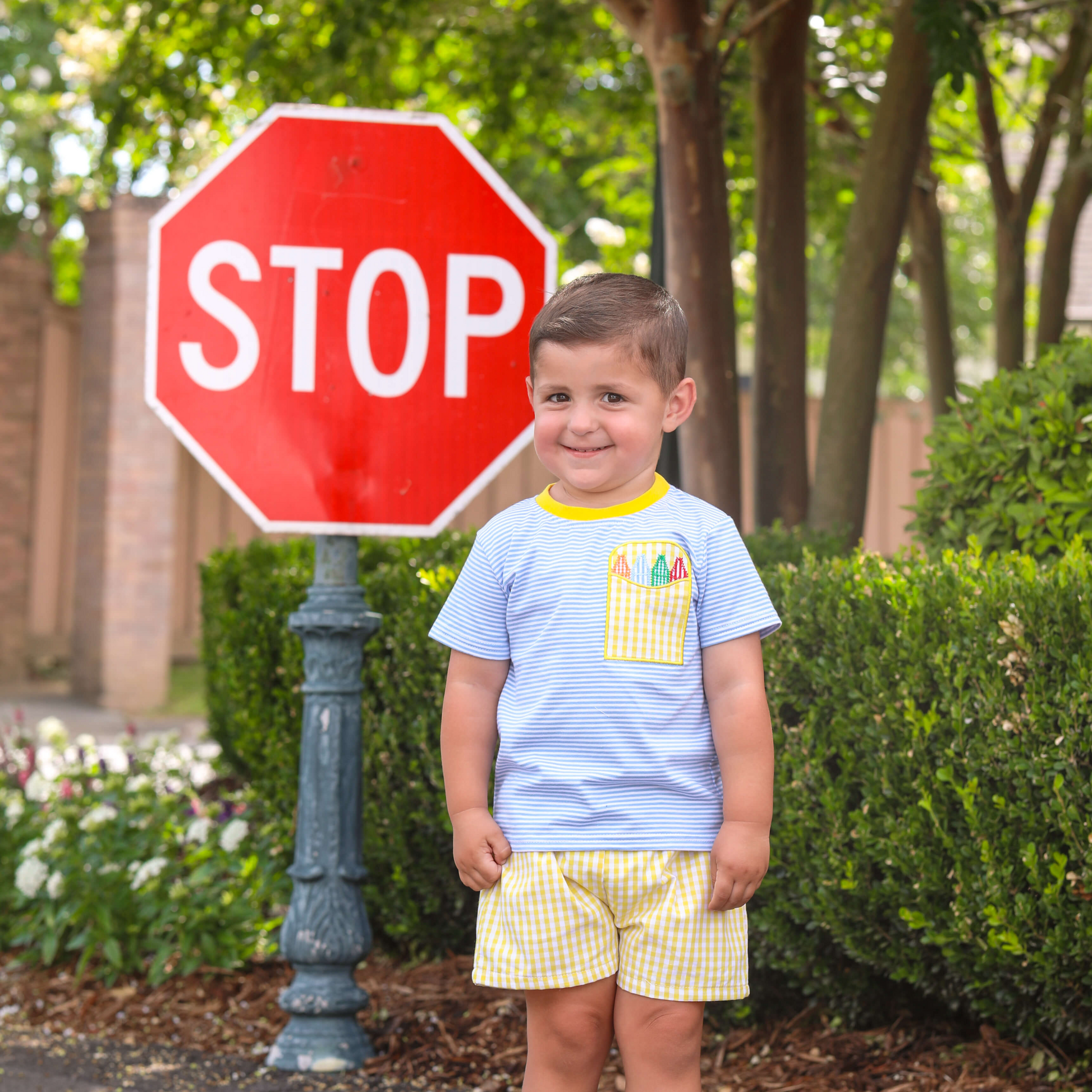 Crayon Pocket Applique Short Set  by Jellybean Smock Candy - Persnickety Shop