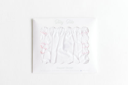 Terry Tots Diaper Cover – White with Pink Side Ruffles 3-6M