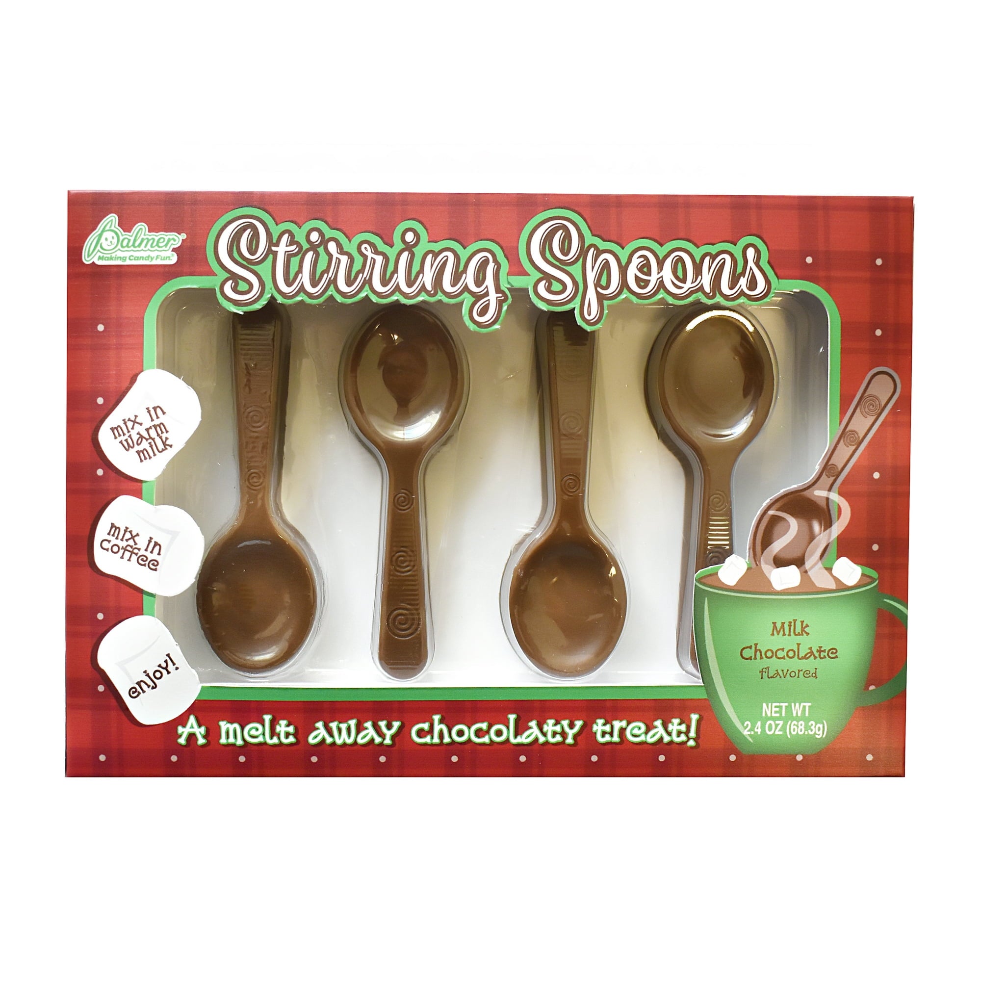 R.M. Palmer Holiday Stirring Spoons, Milk Chocolate Flavor, 4 Count