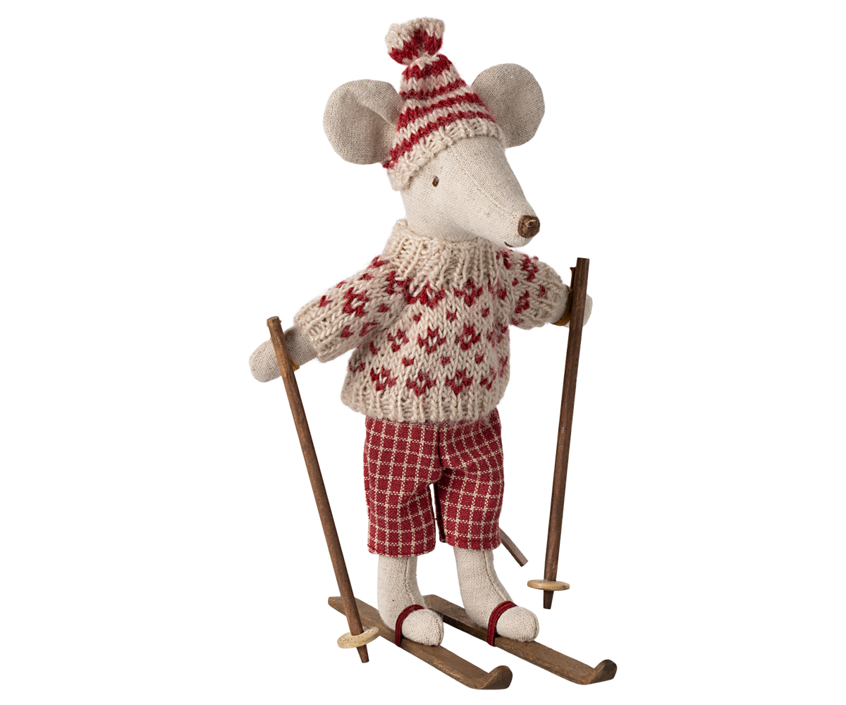 PREORDER Maileg NEW Winter mouse with ski set, Mum - Red 17-4304