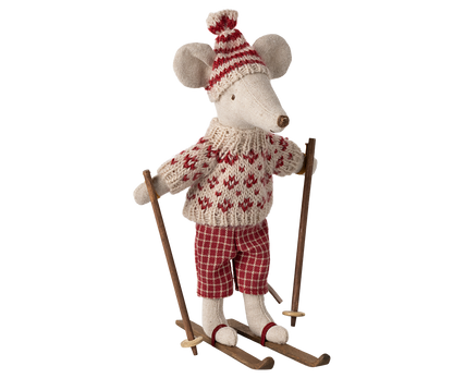 PREORDER Maileg NEW Winter mouse with ski set, Mum - Red 17-4304