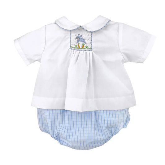 Petit Ami Boy Blue Diaper Set Smocked Bunny - Persnickety Shop
