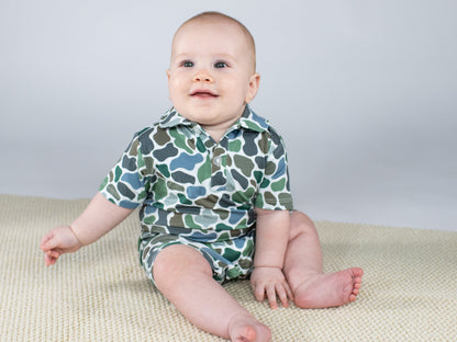 GOOSIES SHORT SLEEVE Polo Romper - Camo