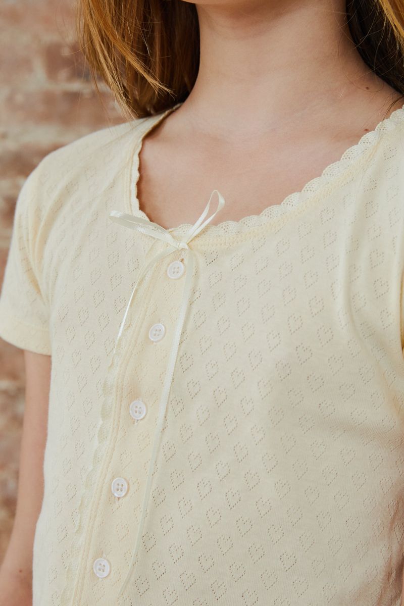 Reese Pastel Yellow With Yellow Lace Heart Pointelle Baby Tee - Persnickety Shop