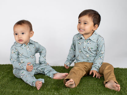 GOOSIES Long Sleeve Polo Romper-Mallards