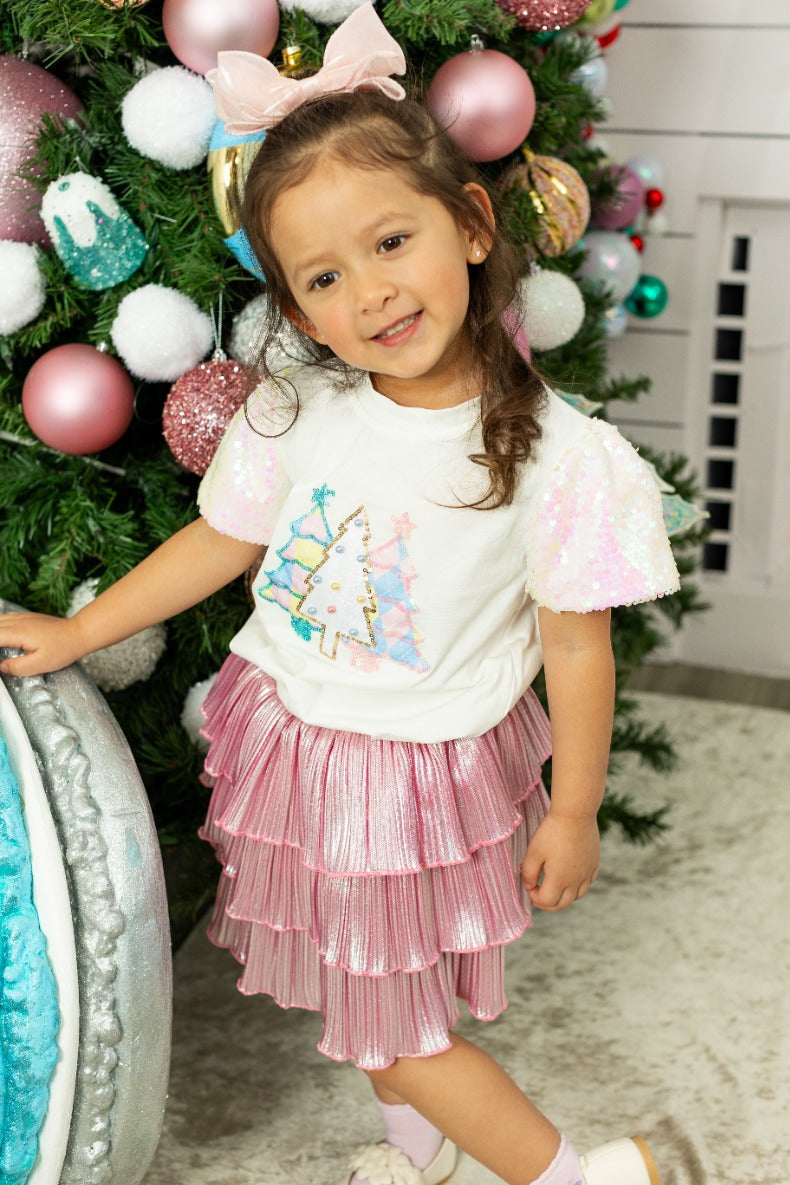 Girls' Pink Shimmer Ruffle Skirt with Shorts - Persnickety Shop