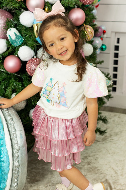 Girls' Pink Shimmer Ruffle Skirt with Shorts - Persnickety Shop