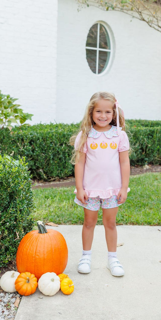 Trotter Street Kids Pumpkin Floral Short Set