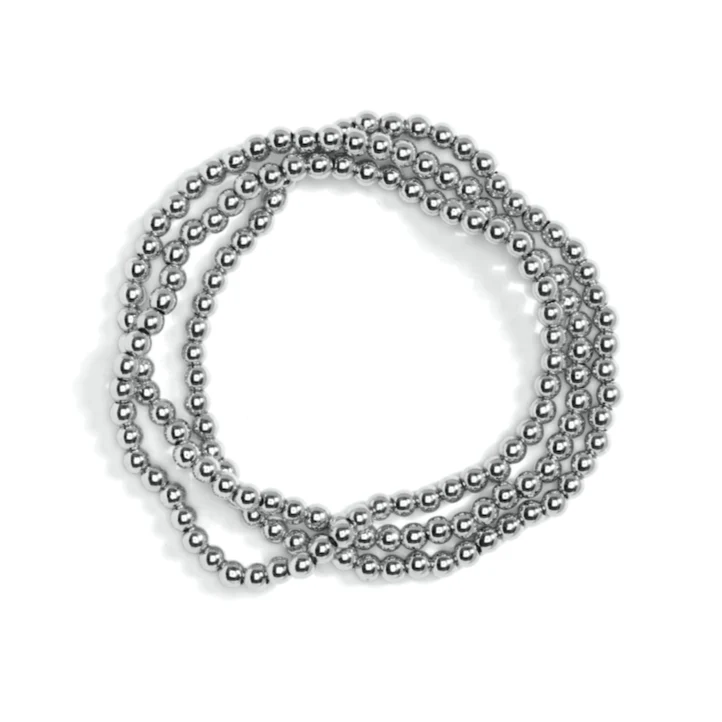 Silver Beaded Stretch Bracelets 4MM